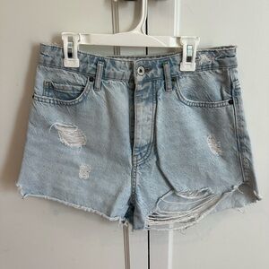 Zara Blue Jean Shorts Distressed Frayed Hem